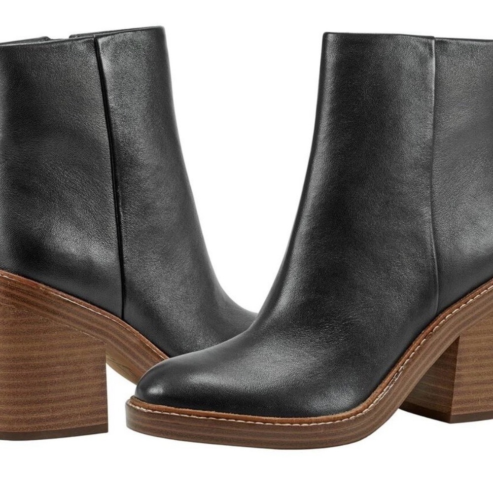 Marc Fisher LTD Classic Black Leather Block Heel Ankle Boots